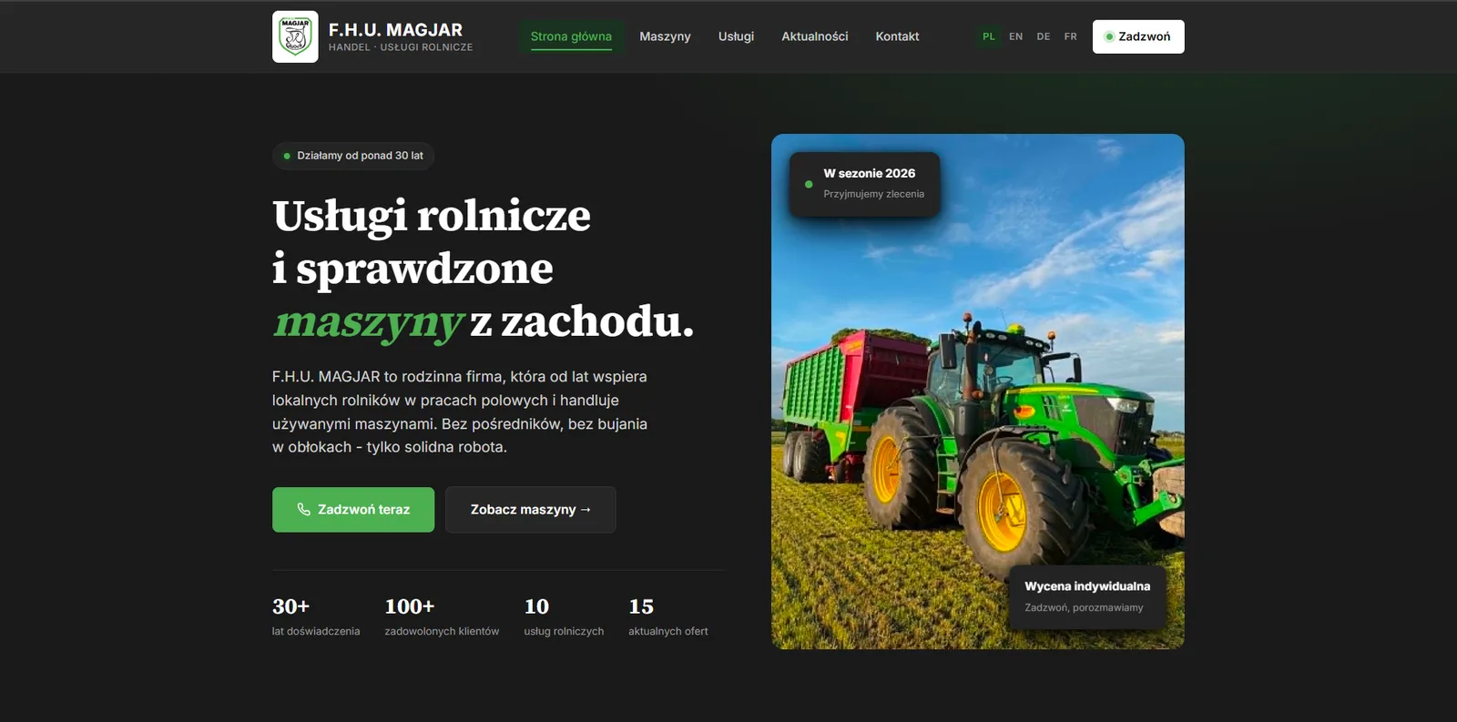 Strona FHU Magjar — widok główny